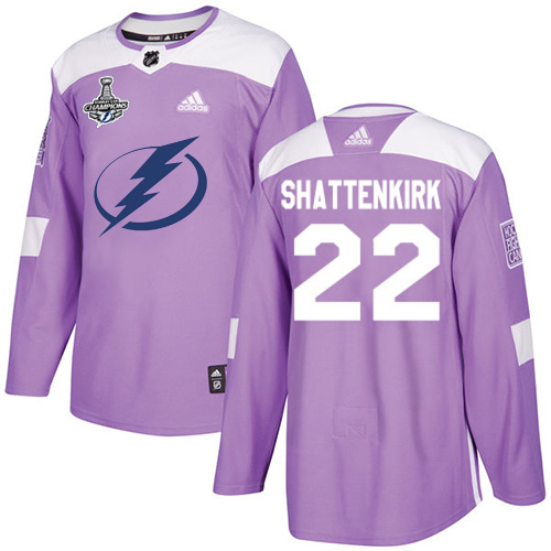 Men Adidas Tampa Bay Lightning #22 Kevin Shattenkirk Purple Authentic Fights Cancer 2020 Stanley Cup Champions Stitched NHL Jersey->tampa bay lightning->NHL Jersey